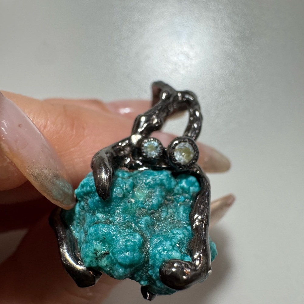 Turquoise black silver modern unique ring 925 - Picture 3 of 17